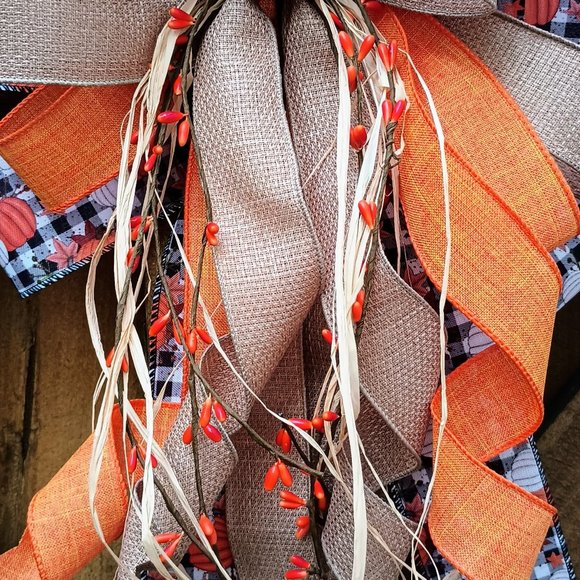 Fall Buffalo Check Bow, Tree Topper,Pumpkin Bow, Harvest Bow, Bow for wreath - Picture 3 of 6